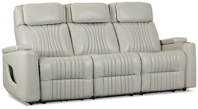 Nova Light Gray Lthr/vinyl Power Reclining Sofa W/ Massage
