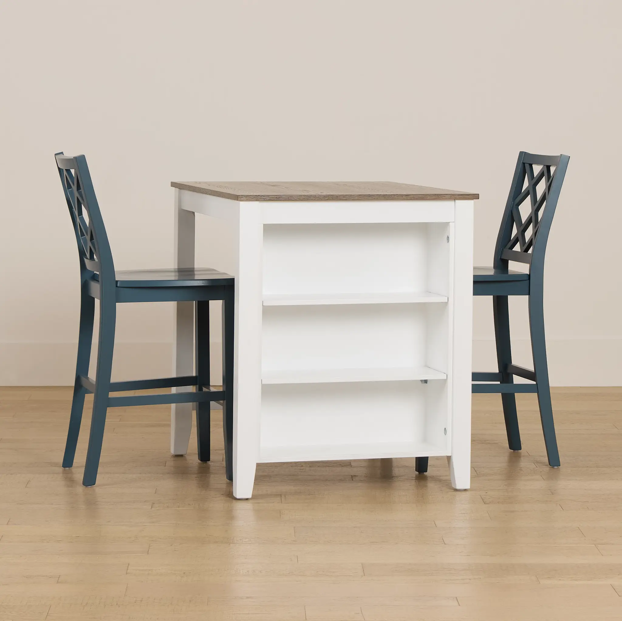 Edgartown Two-tone Storage High Table & 2 Navy Wood Barstools Edgartown Two-tone Storage High Table & 2 Navy Wood Barstools