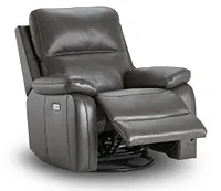 Mason Dark Gray Leather Power Swivel Glider Recliner