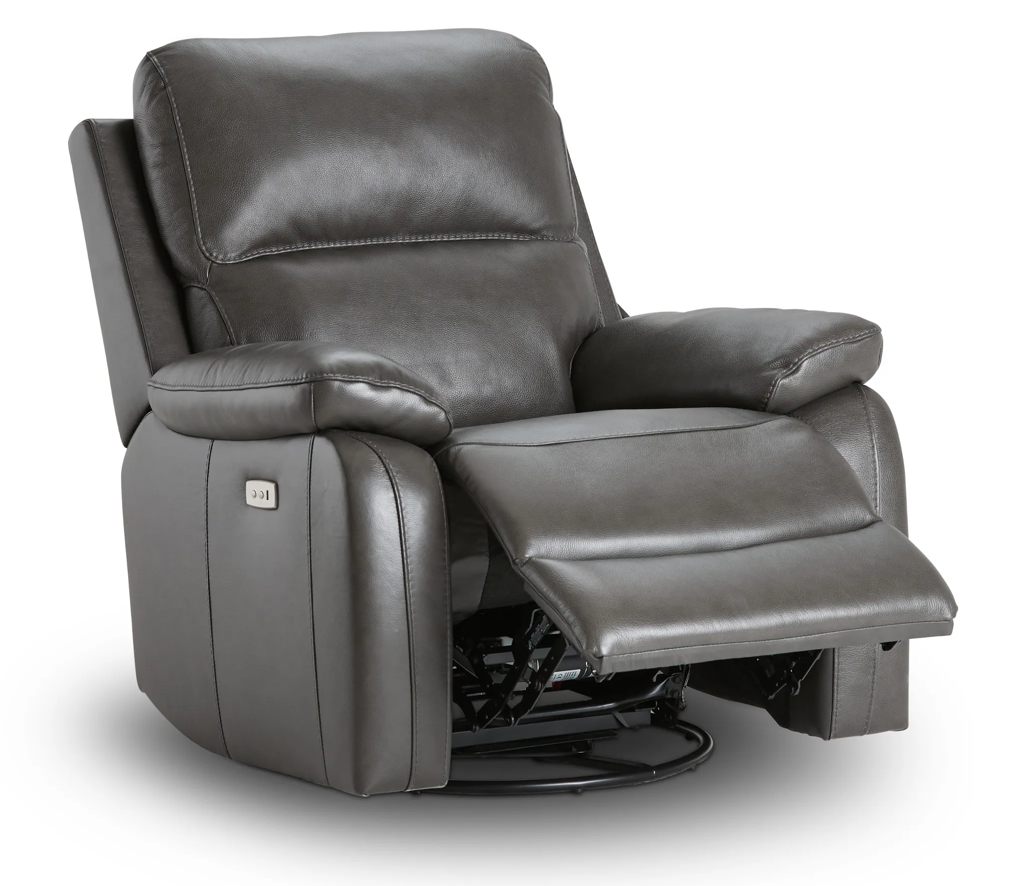 Mason Dark Gray Leather Power Swivel Glider Recliner
