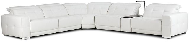 Reva White Leather Medium Dual Power 2-arm Reclining Sectional