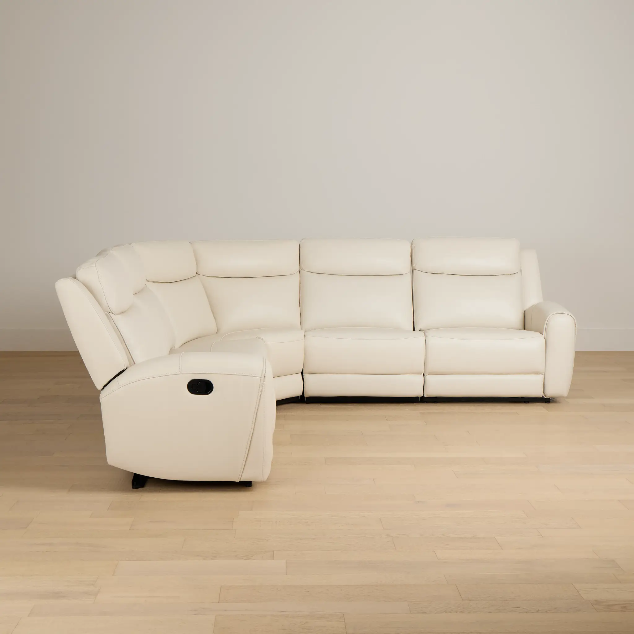 Walker Ivory Lthr/vinyl Small Two-arm Manually Reclining Sectional Walker Ivory Lthr/vinyl Small Two-arm Manually Reclining Sectional