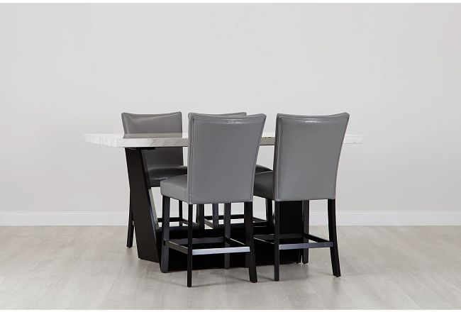 Auburn White High Table & 4 Gray Upholstered Barstools