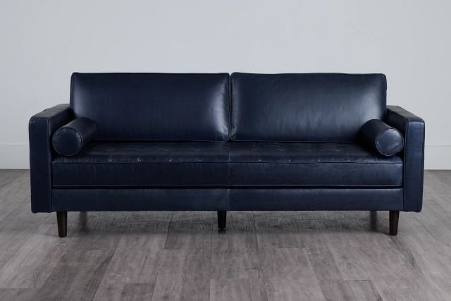 Ezra Blue Leather Sofa