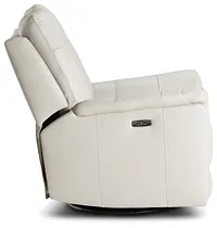 Owen Light Gray Leather Power Glider Recliner With Power Headrest