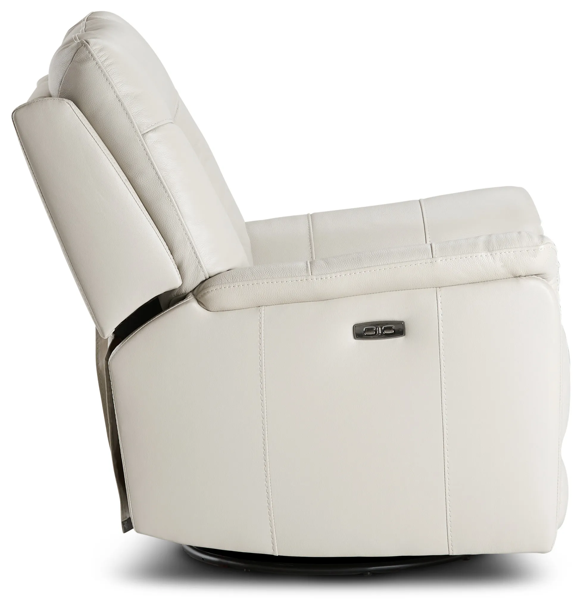 Owen Light Gray Leather Power Glider Recliner With Power Headrest