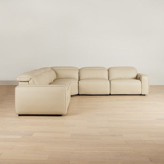 Tidal Beige Lthr/vinyl Small Two-arm Power Reclining Sectional