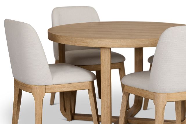 Lyndie Light Tone Round Table & 4 Upholstered Chairs