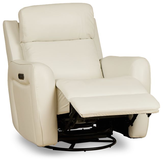 Julian White Lthr/vinyl Power Swivel Glider Recliner