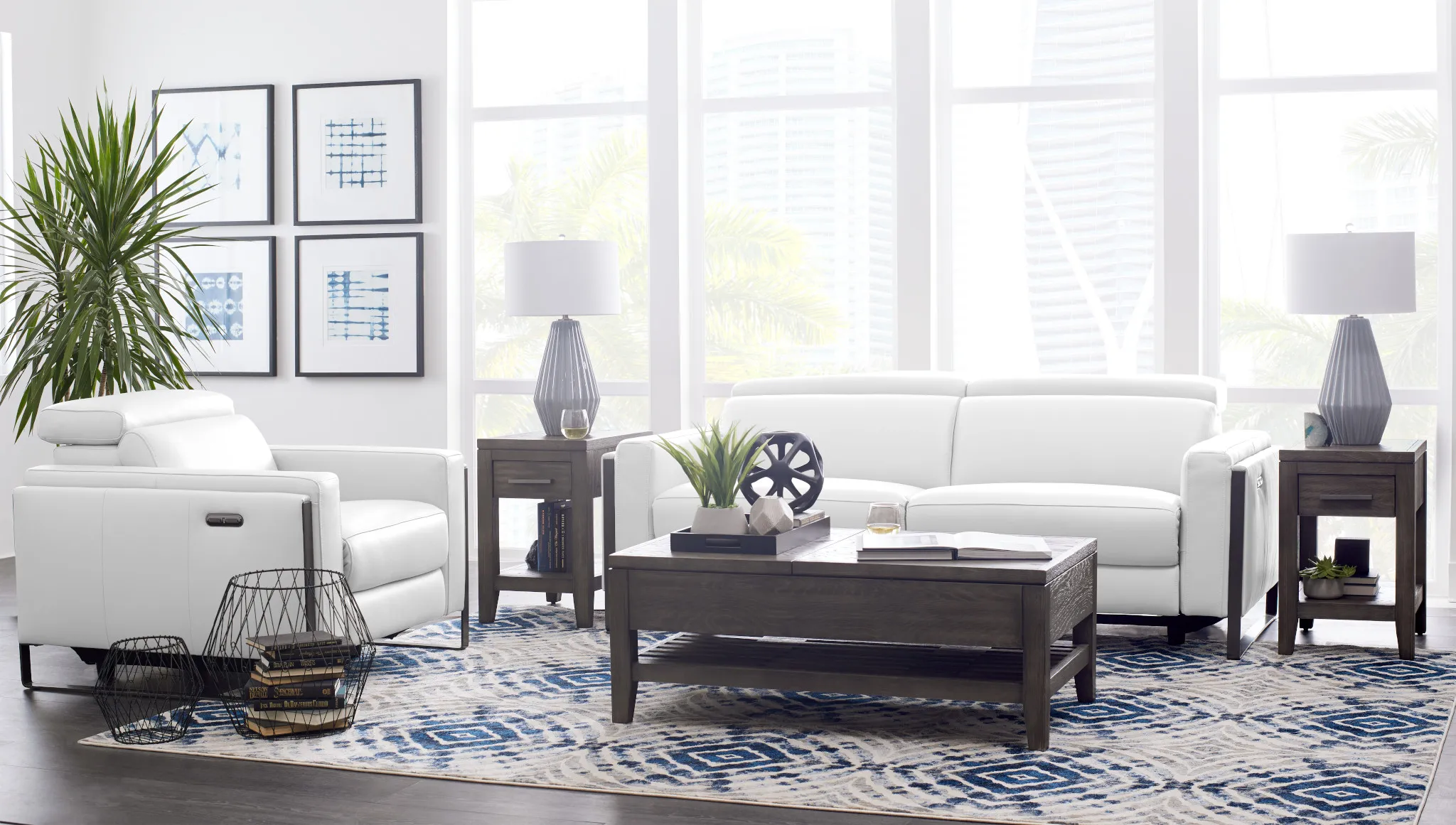 Atlas White Lthr/vinyl Power Reclining Sofa