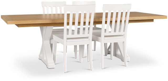 Nantucket Two-tone Light Tone Trestle Table & 4 White Chairs