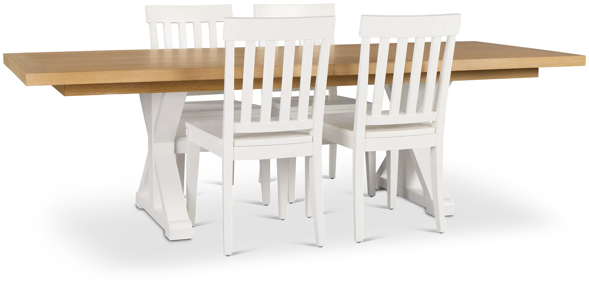 Nantucket Two-tone Light Tone Trestle Table & 4 White Chairs