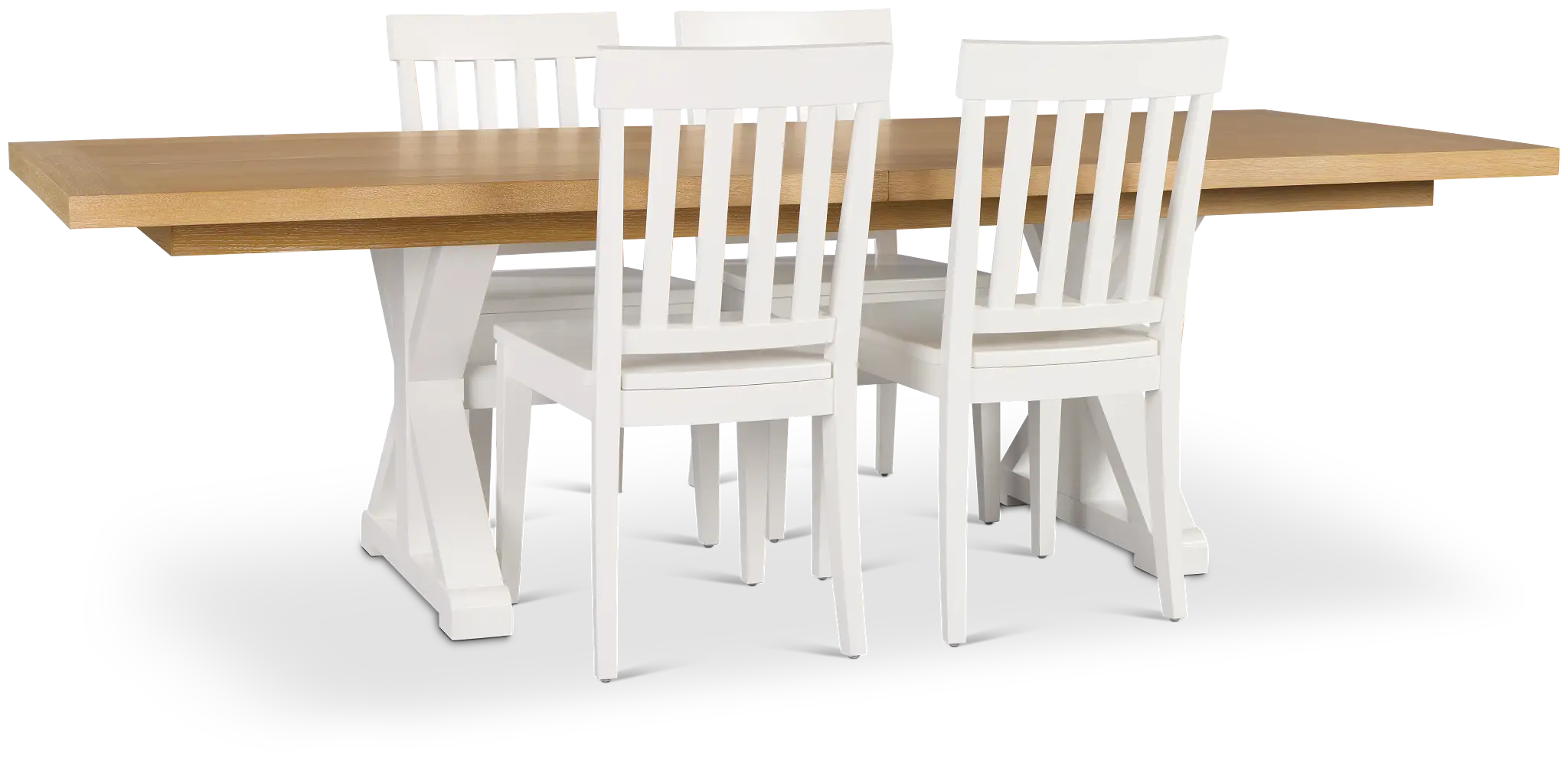 Nantucket Two-tone Light Tone Trestle Table & 4 White Chairs Nantucket Two-tone Light Tone Trestle Table & 4 White Chairs