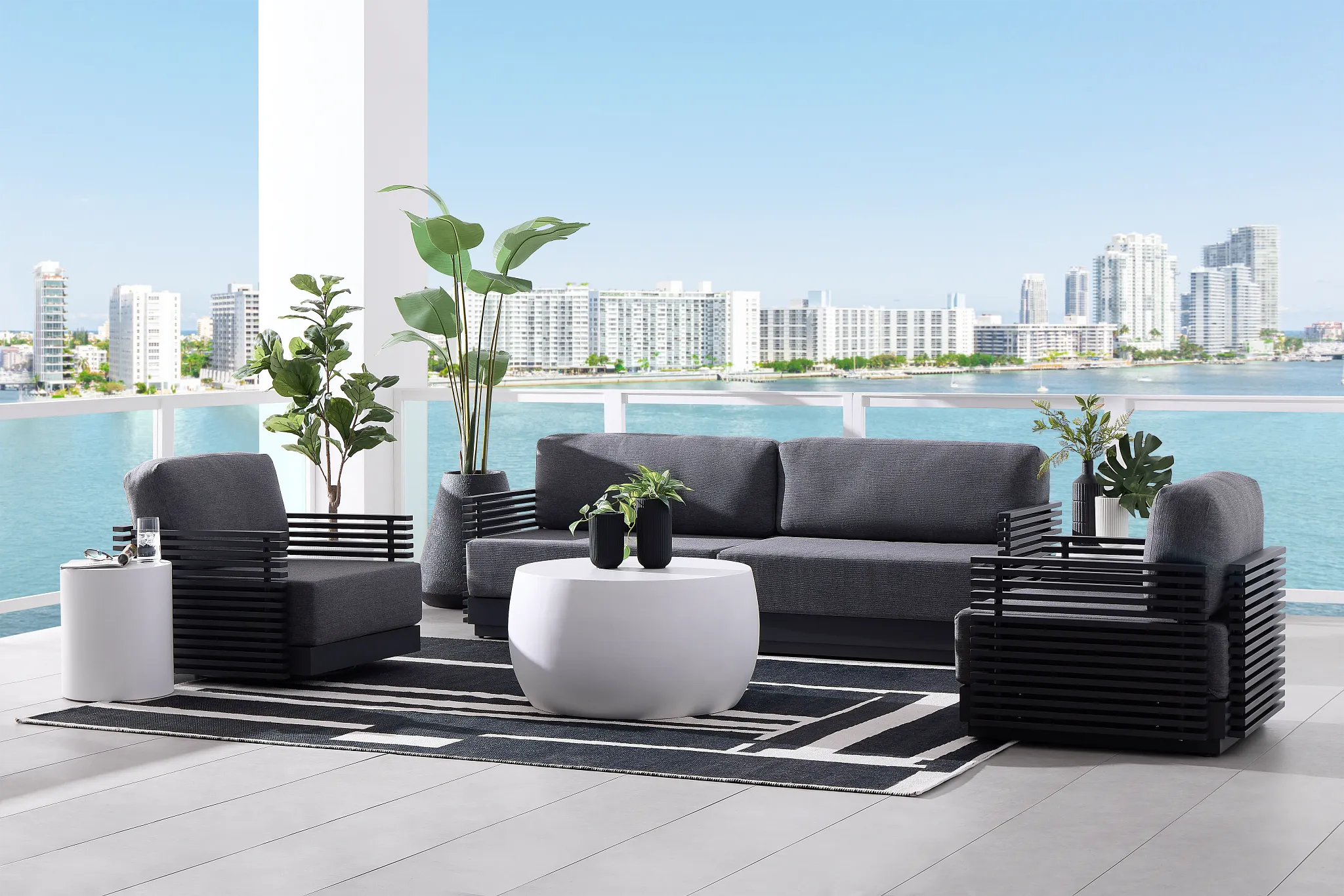 Monterey Black Aluminum Sofa With Gray Cushions