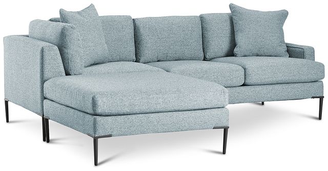 Morgan Teal Fabric Small Left Bumper Sectional W/ Metal Legs (0)