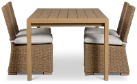 Montecito Mid Tone Rectangular Table & 4 Light Beige Cushioned Chairs