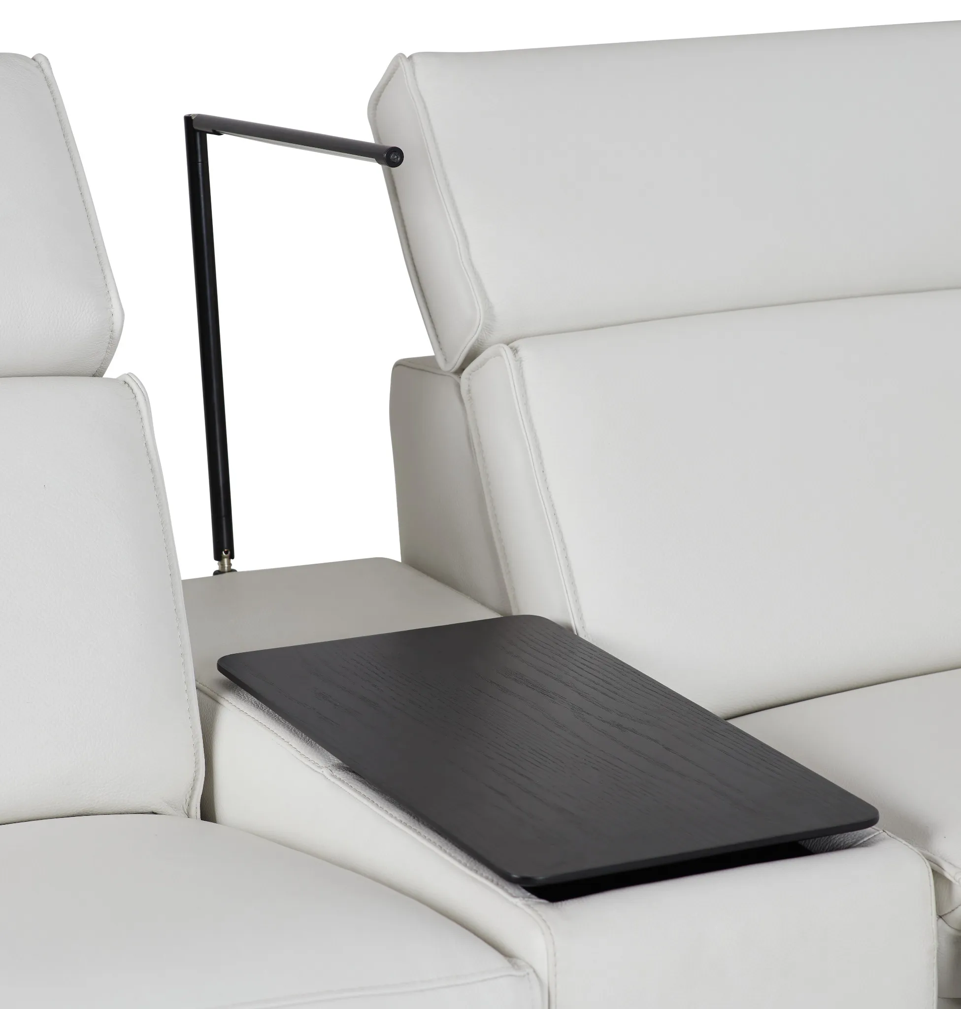 Carmelo White Leather Medium Dual Power Sectional W/right Table & Light