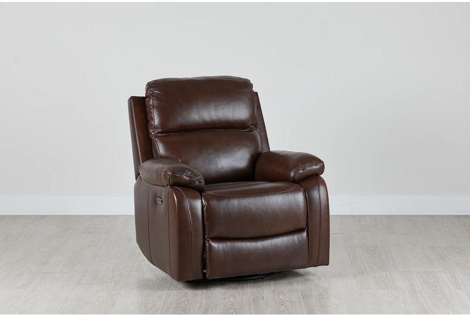 Mason Brown Leather Power Glider Recliner With Power Headrest