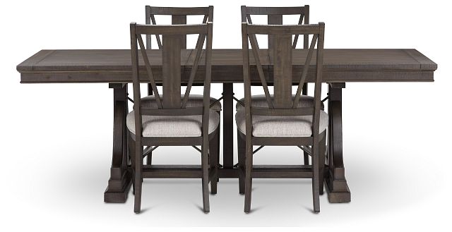 Heron Cove Dark Tone Trestle Rectangular Table & 4 Upholstered Chairs