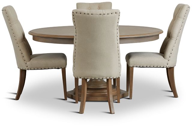 Haddie Light Tone Round Table & 4 Upholstered Chairs (5)