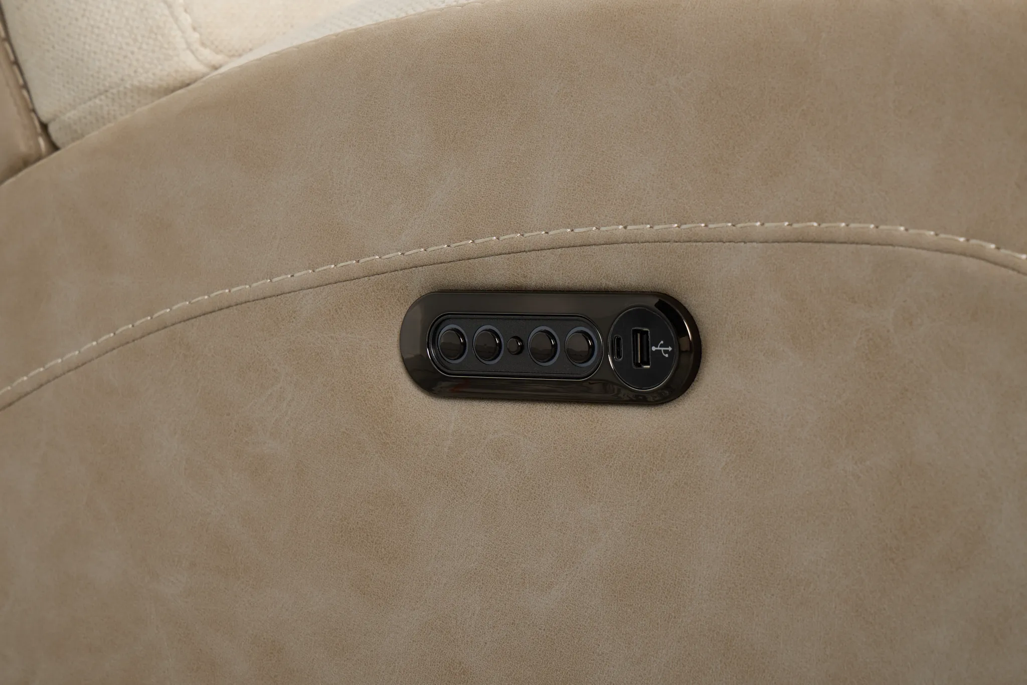 Travis Light Beige Fabric Power Reclining Console Loveseat