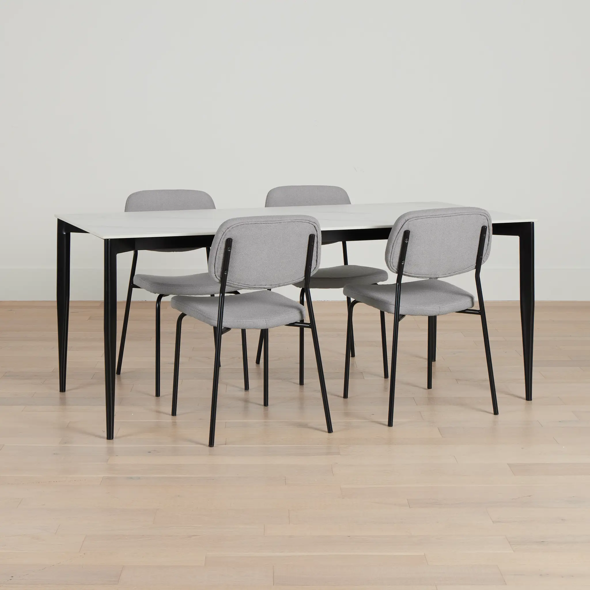 Andover White Rect Table & 4 Gray Upholstered Chairs Andover White Rect Table & 4 Gray Upholstered Chairs