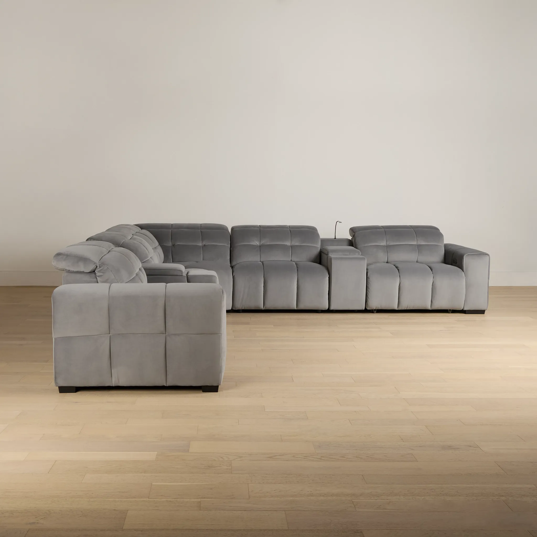 Gemma Light Gray Velvet Large Dual Power Right Chaise Sectional