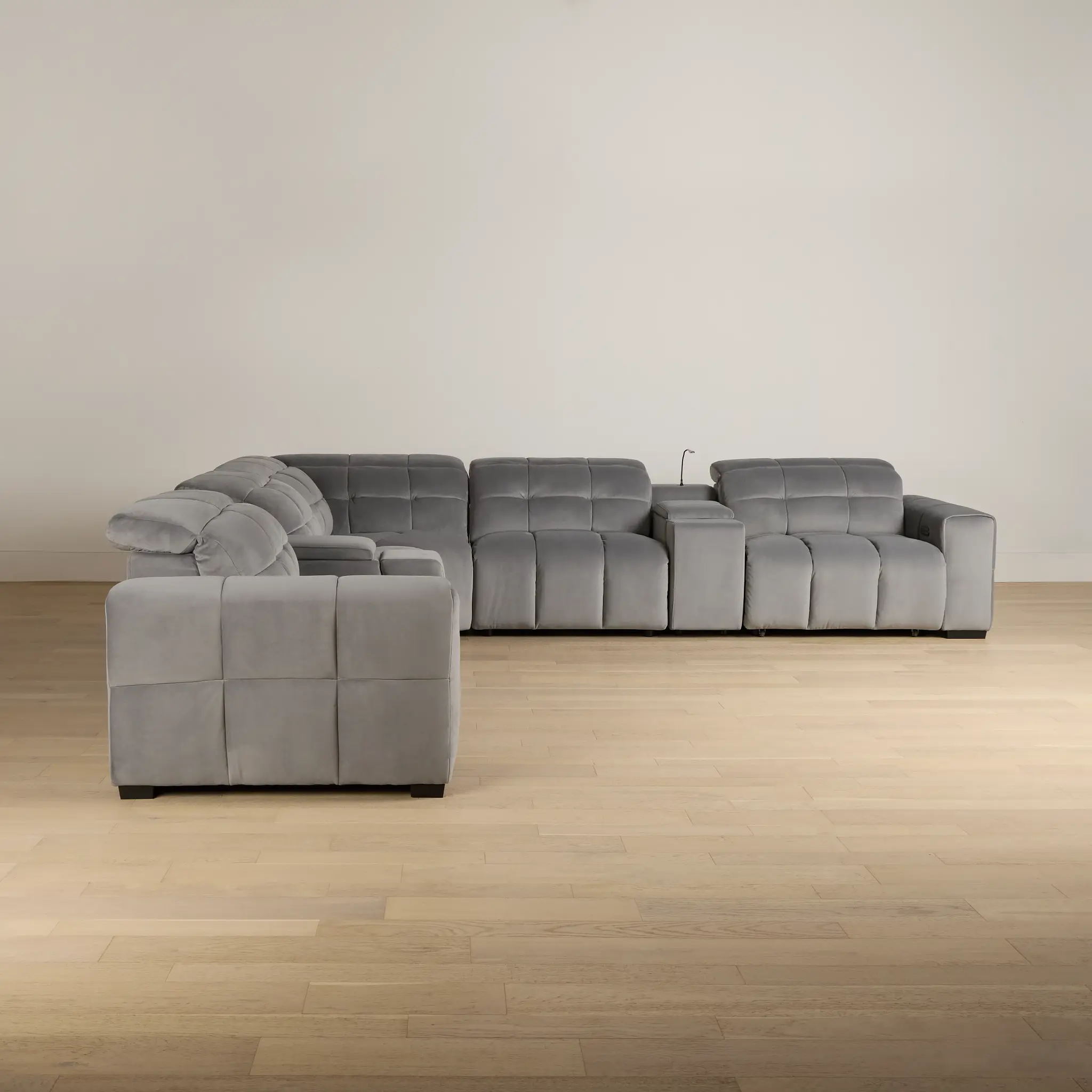 Gemma Light Gray Velvet Large Dual Power Right Chaise Sectional Gemma Light Gray Velvet Large Dual Power Right Chaise Sectional