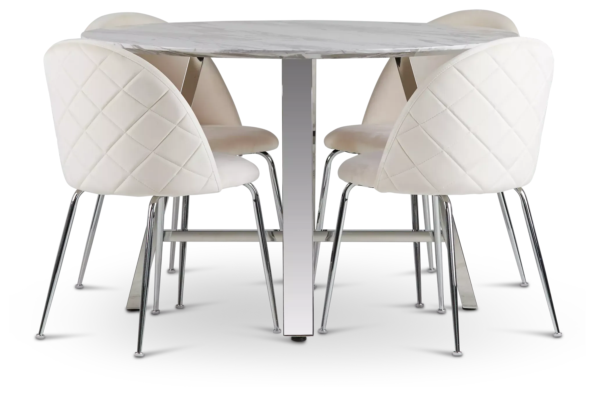 Capri Stainless Steel Ivory Round Table & 4 Upholstered Chairs
