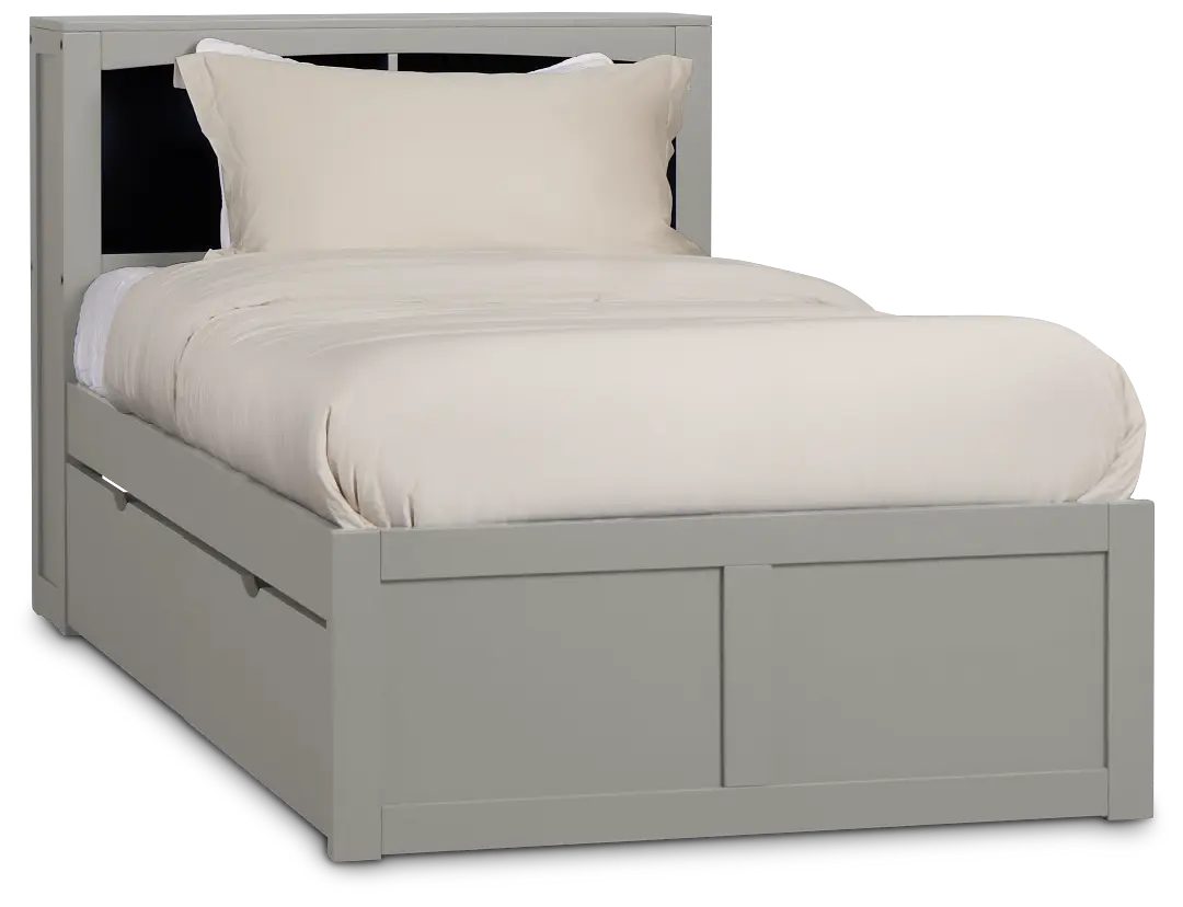 Charleston Gray Bookcase Bed With 2 Storage Drawers Charleston Gray Bookcase Bed With 2 Storage Drawers