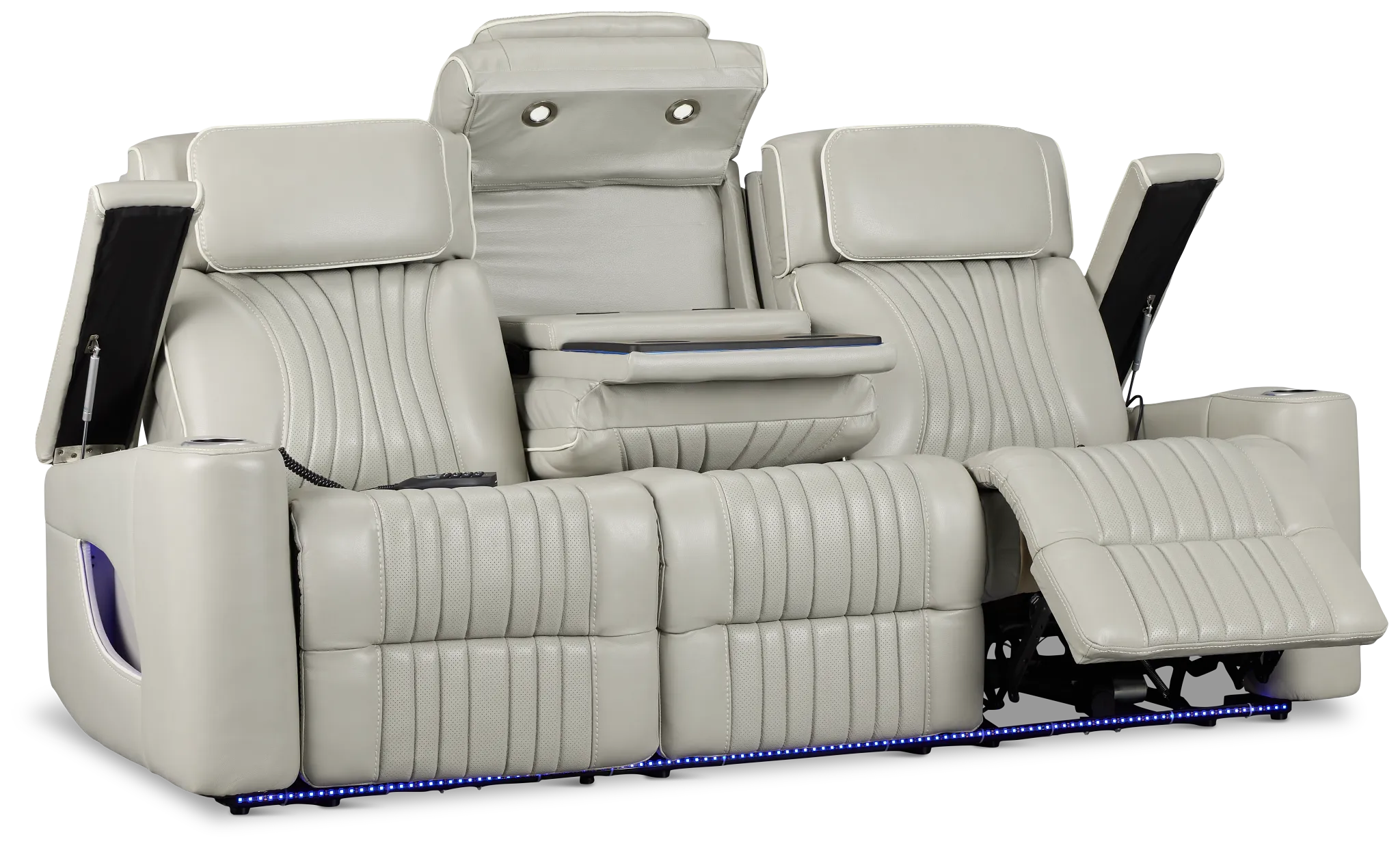 Nova Light Gray Leather/Vinyl Power Reclining Sofa with Massage
