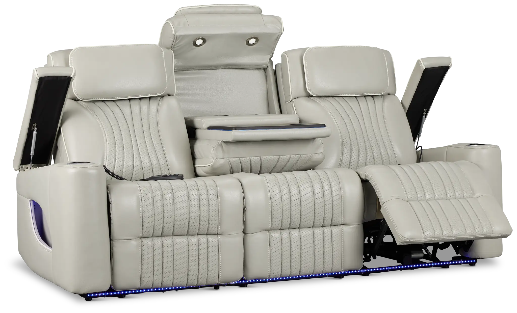 Nova Light Gray Leather/Vinyl Power Reclining Sofa with Massage Nova Light Gray Leather/Vinyl Power Reclining Sofa with Massage