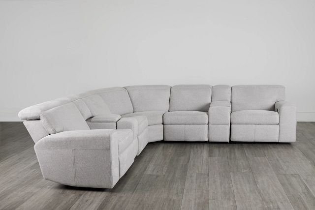 Callum Light Gray Fabric Large Dual Power Reclining Two-arm Sectional