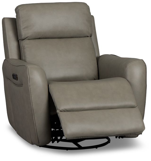 Julian Light Gray Lthr/vinyl Power Swivel Glider Recliner