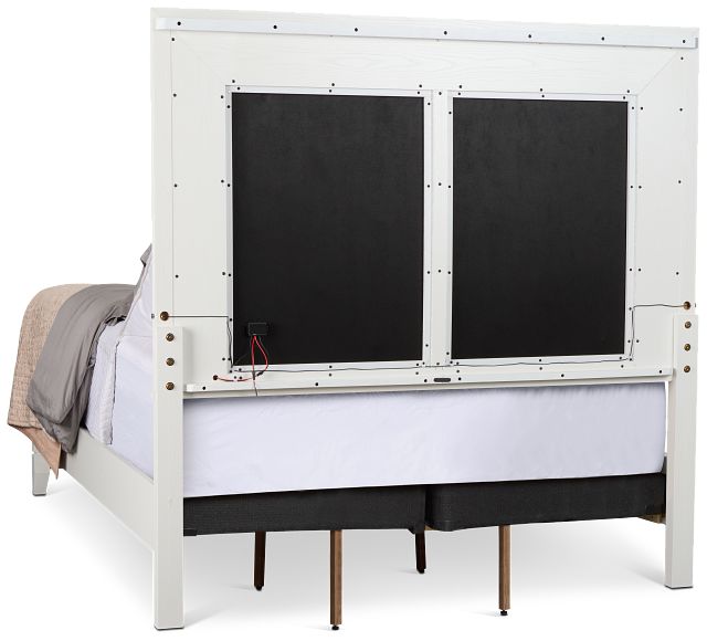 Alessandria White Uph Panel Bed With Lights