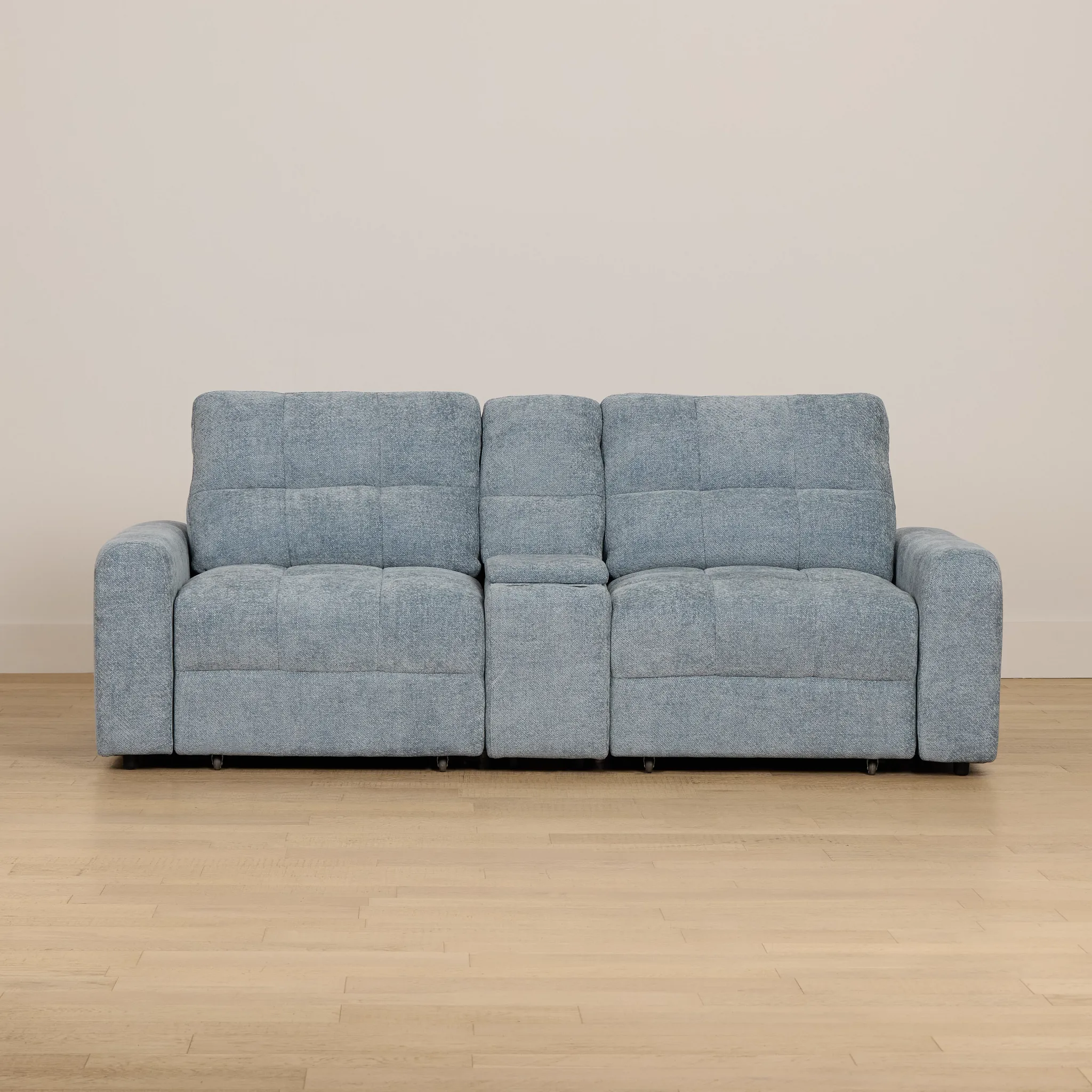 Hendrix Light Blue Fabric Power Extension Chaise Console Loveseat