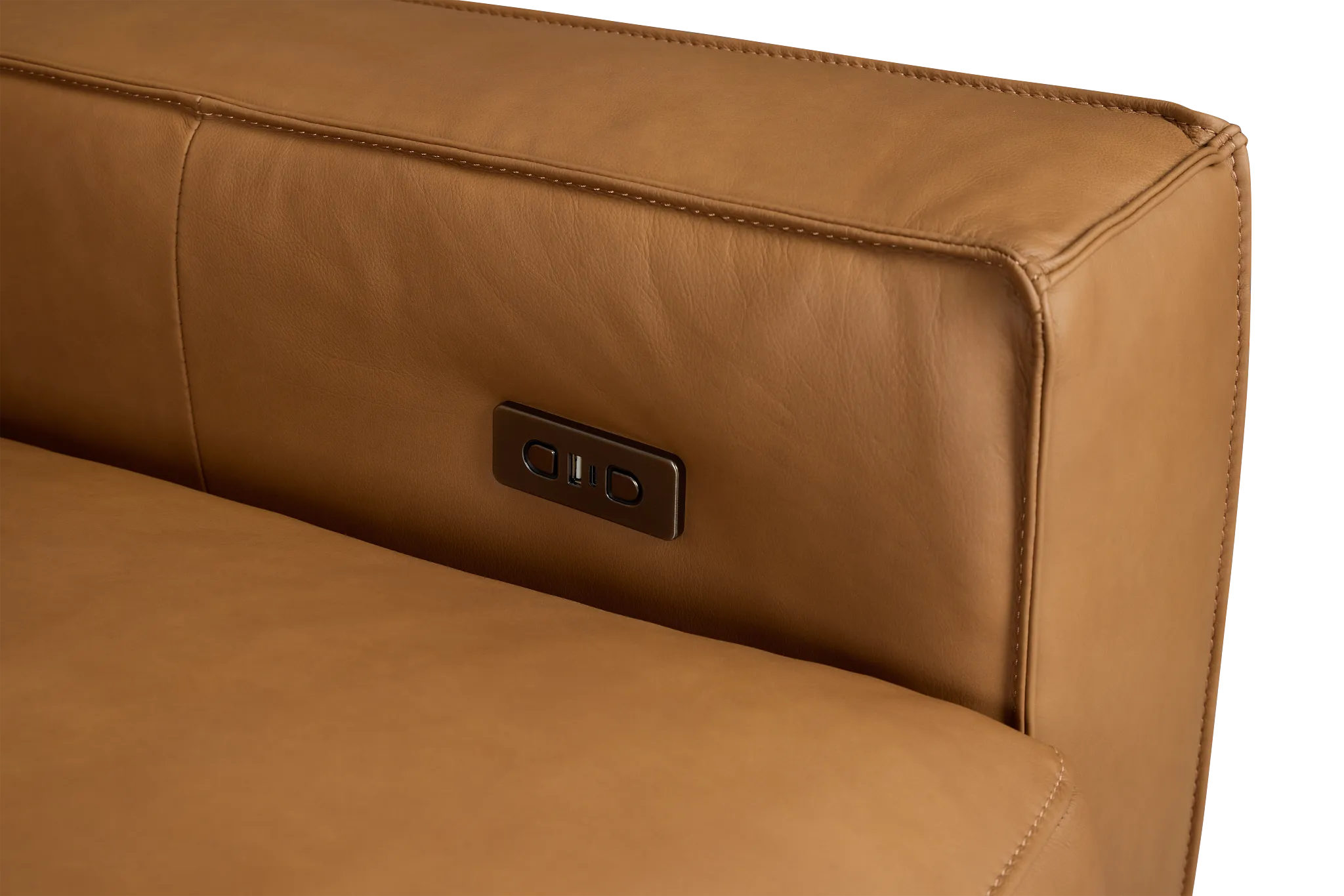 Rudy Brown Lthr/vinyl Right Dual Power Extension Chaise Sectional