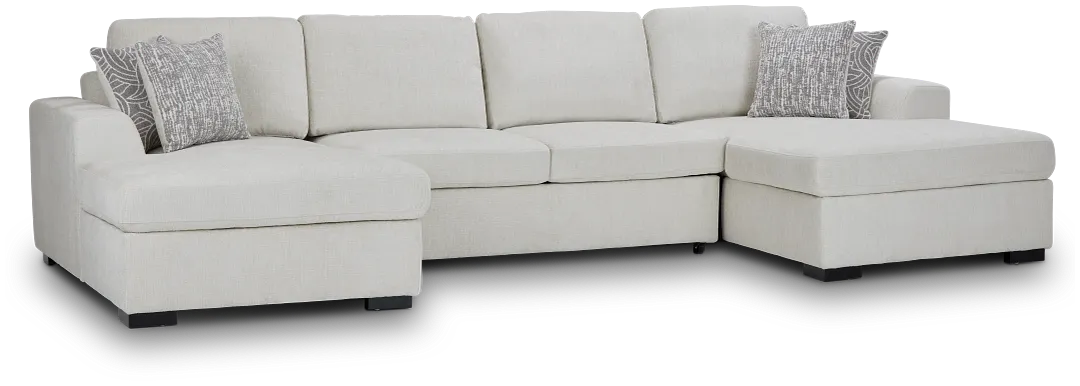 Blakely White Fabric Double Chaise Sleeper Storage Sectional