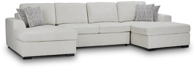 Blakely White Fabric Double Chaise Sleeper Storage Sectional