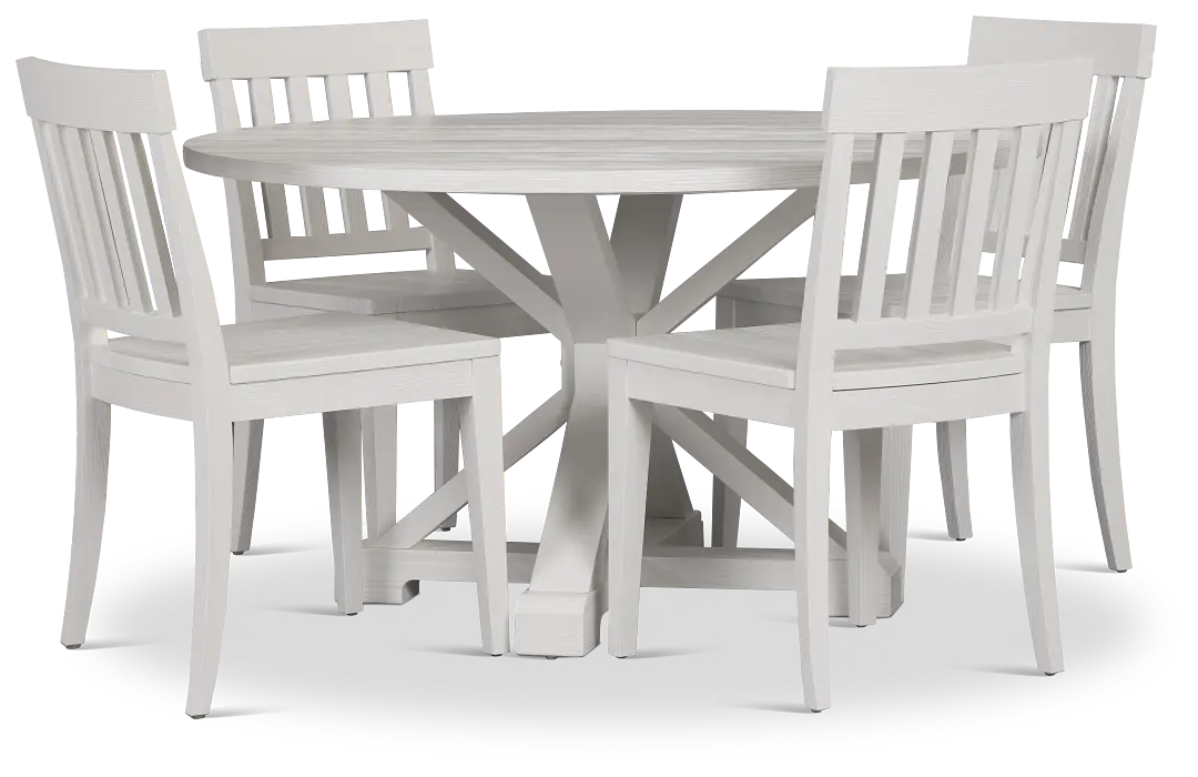 Nantucket White Pine Round Table & 4 Wood Chairs Nantucket White Pine Round Table & 4 Wood Chairs