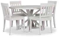 Nantucket White Pine Round Table & 4 Wood Chairs