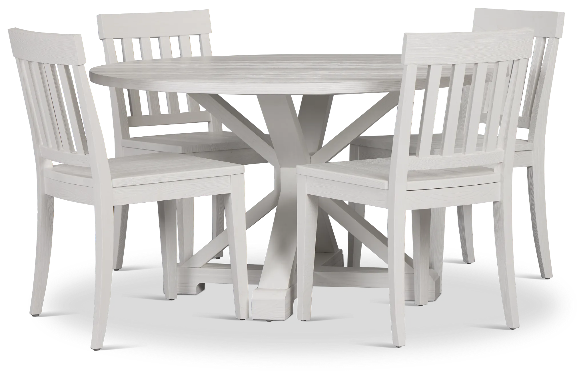 Nantucket White Pine Round Table & 4 Wood Chairs
