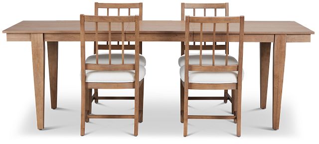 Provo Mid Tone Rect Table & 4 White Upholstered Chairs