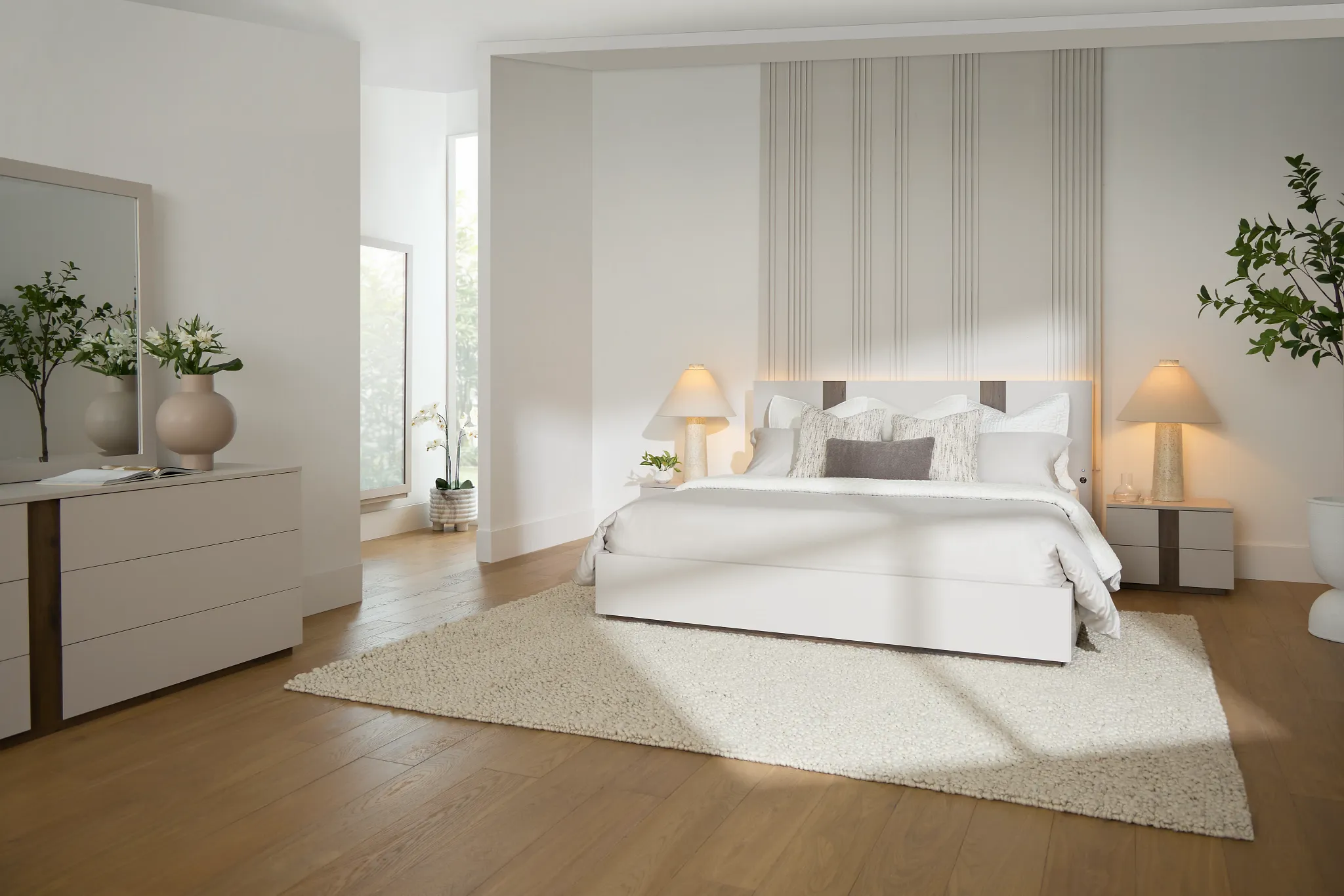 Brasilia Light Beige Platform Bed With Speaker