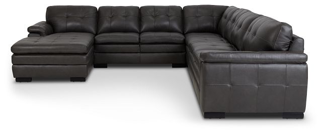 Braden Dark Gray Leather Large Left Chaise Sectional