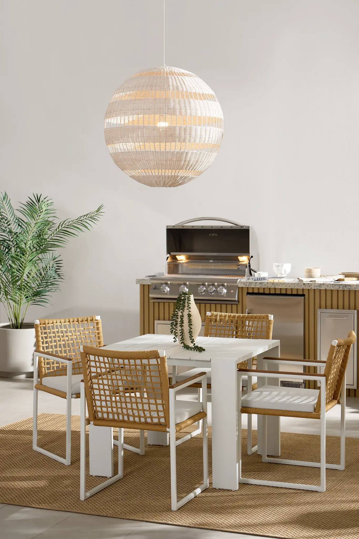 Sunrise White 35" Square Table & 4 Teak Arm Chairs Sunrise White 35" Square Table & 4 Teak Arm Chairs