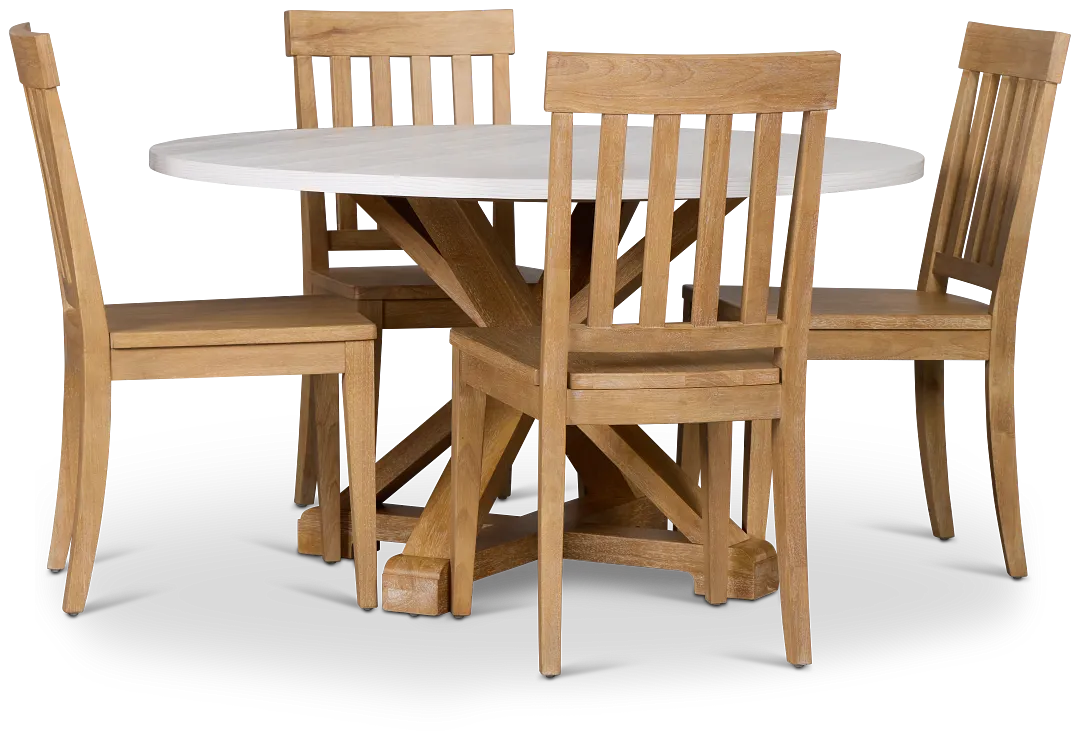 Nantucket Two-tone White Round Table & 4 Light Tone Chairs