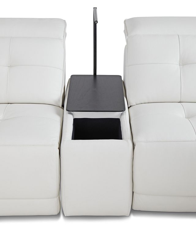 Reva White Leather Small Triple Power Reclining Two-arm Sectional