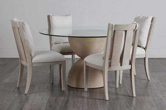 Marseilles Glass Round Table & 4 Upholstered Chairs