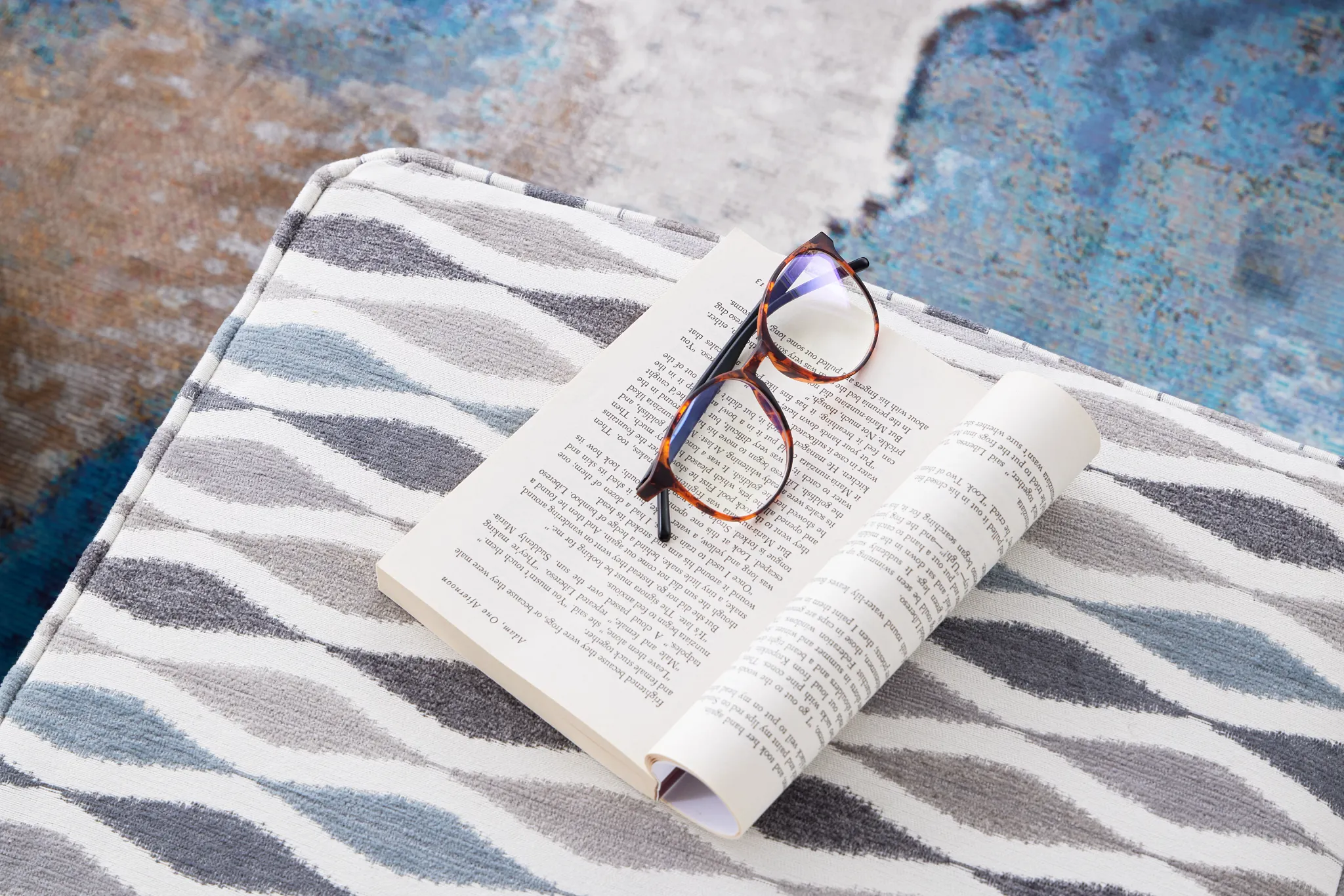 Ohgee Blue Fabric Accent Pouf